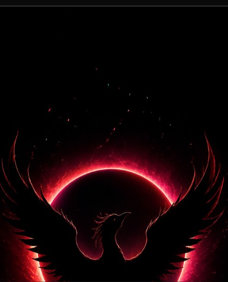 Thesis slide phoenix silhouette against a glowing red corona